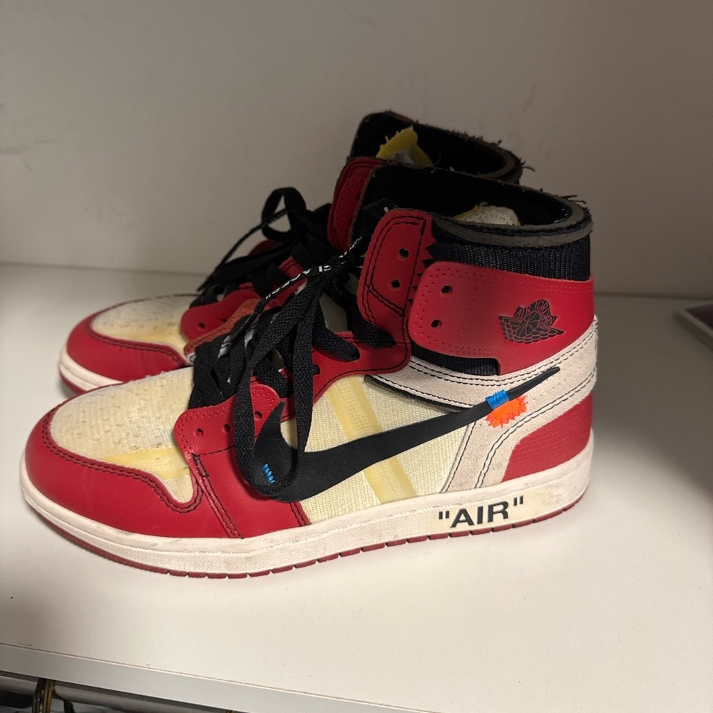 Off-White Red and White High-Top Sneakers